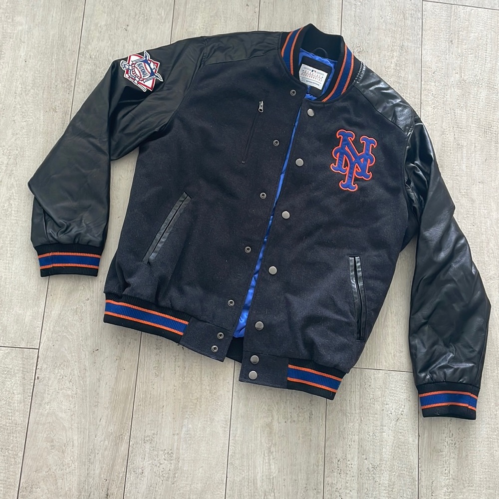 Mets baseball leather vintage bomber letterman jacket by Genuine Merchandise